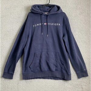 Tommy Hilfiger Sweatshirt Mens XL Blue Full Zip Logo Fleece Hoodie